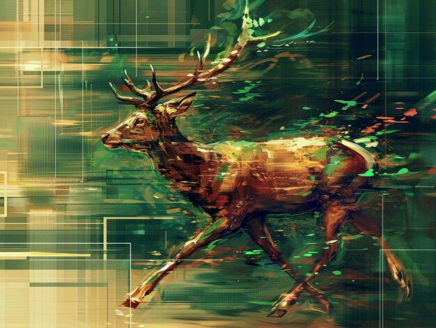 Zdjęcie deer in motion surrealistyczna ucieczka z lasu scifi