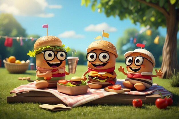 Default_Whimsical_concept_of_a_burgerthemed_picnic_scene_with_7jpg