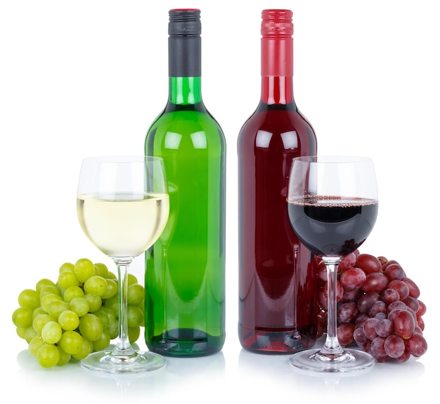 Degustacja wina czerwone białe winogrona alkoholowe na białym tle