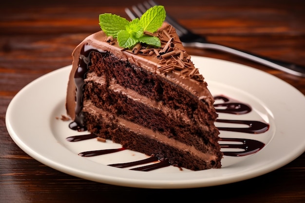 Dekadenckie ciasto czekoladowe Delight na talerzu Generacyjna AI