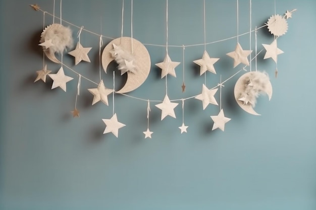 Dekoracja baby shower z księżycem i gwiazdami z miejsca na kopię