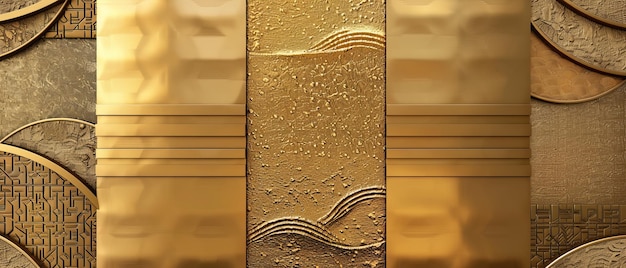 Dekoracja drzwi z japońskimi wzorami zmodernizowanymi na złotym geometrycznym tle w celu promowania sprzedaży