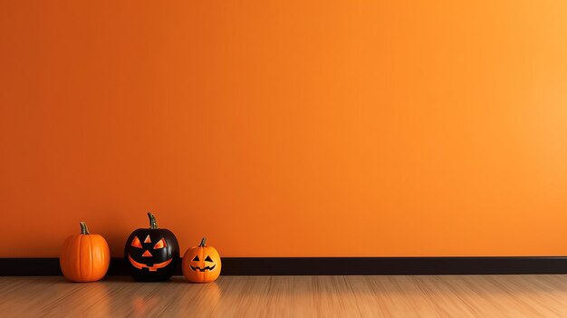 Dekoracja dyni Halloween z pomarańczowym tłem i kopiowanie przestrzeni ai generowane