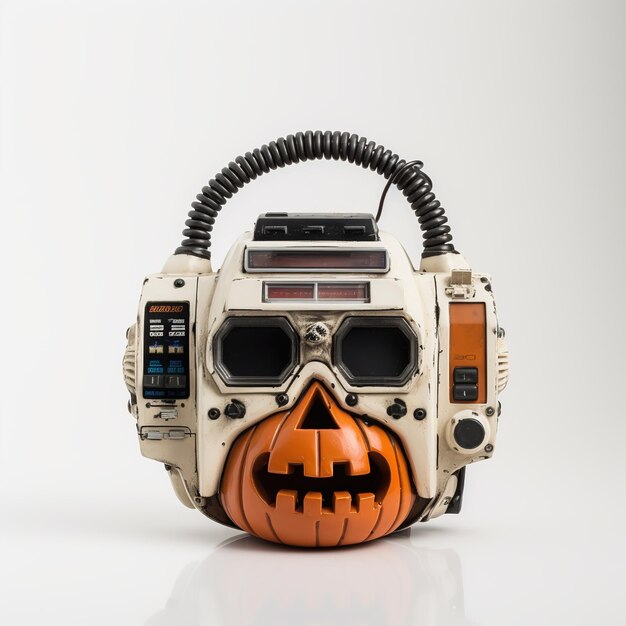 Zdjęcie dekoracja halloween w stylu vintage z lat 80. 90. 3d wysokiej rozdzielczości głowa dyni generative ai