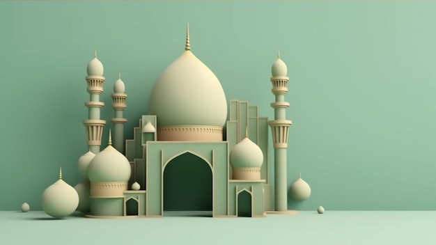 Dekoracja islamska 3D zielone pastelowe tło z przestrzenią