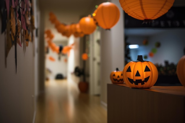 Dekoracja na Halloween we wnętrzu salonu domu