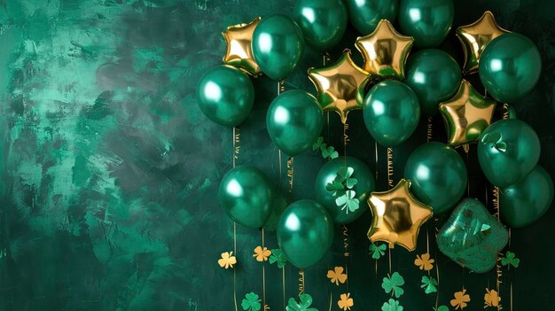 Dekoracja na przyjęcie z okazji Dnia Świętego Patryka, złote i zielone balony foliowe z gwiazdami i okrągłymi kształtami