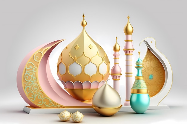 Dekoracja Ramadhan Kareem, ilustracja 3D
