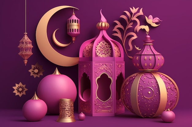 Dekoracja Ramadhan Kareem, ilustracja 3D