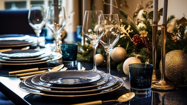 Dekoracja stołu świąteczny stół krajobraz i formalny stół kolacyjny dla świąt Bożego Narodzenia i obchodów wydarzeń angielska dekoracja wiejska i inspiracja stylizacji domu