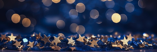 Dekoracja świąteczna i noworoczna 2024 na niebieskim tle uroda złotej gwiazdy