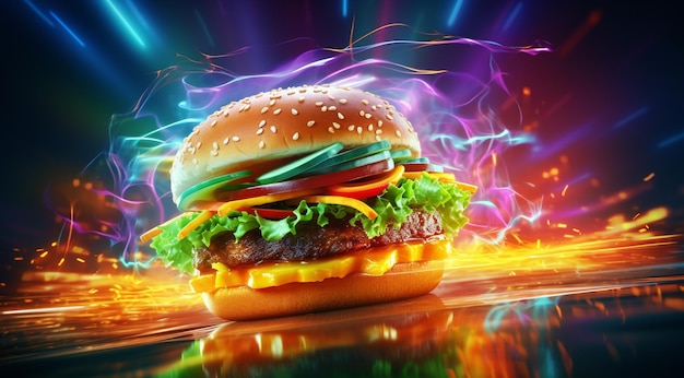 dekoracja tła dla burgera w nocy generativa IA