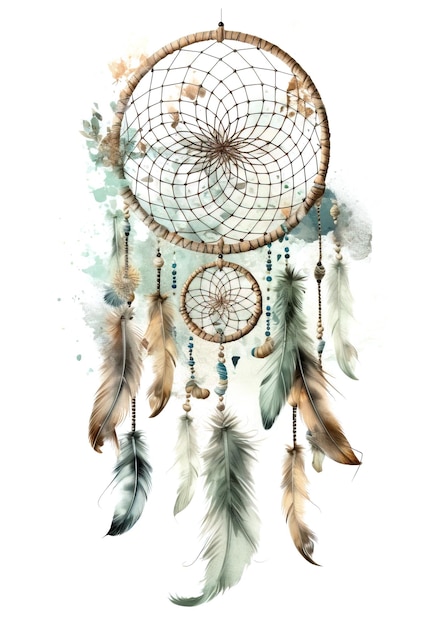 Dekoracja w kolorze wodnym czeski łapacz snów boho pióra dekoracja native dream chic design