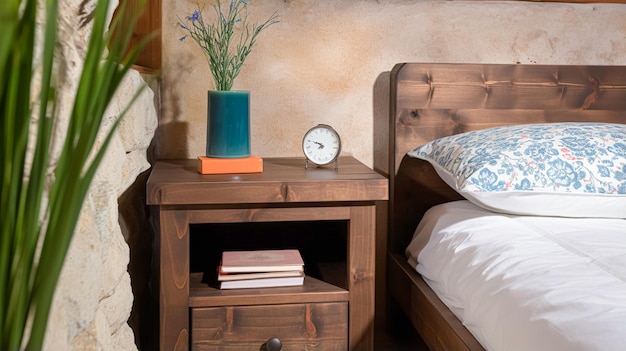 Dekoracja wnętrz sypialni w gospodarstwie i drewniane meble łóżko z wiejską pościelą angielski dom wiejski wynajem wakacyjny i wnętrza w stylu domku