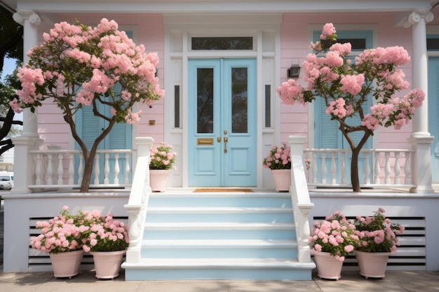 dekoracja zewnętrzna drzwi wejściowych z pomysłami inspirującymi w pastelowych kolorach