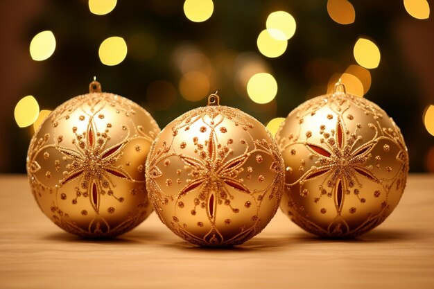 Dekoracja złotych kul na Boże Narodzenie