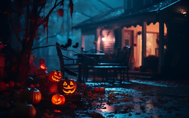 Dekoracje na Halloween na zewnątrz nowoczesnego domu