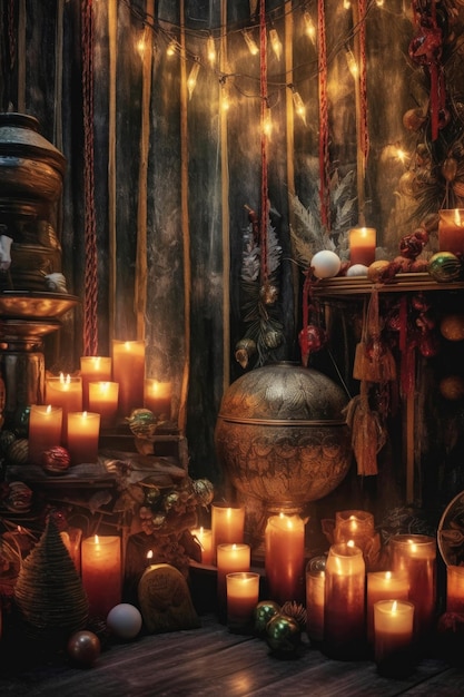 Dekoracje świąteczne świece i lampki świąteczne stworzone za pomocą generatywnej sztucznej inteligencji