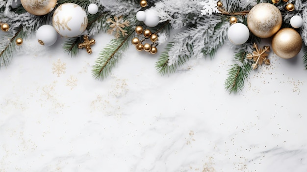 Dekoracje świąteczne z gałęzi jodły i bombki na białym tle Generative Ai
