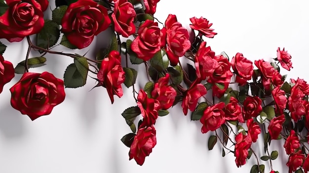 Dekoracje z czerwonych róż kwitnie na białym tle 4k realistyczne oświetlenie