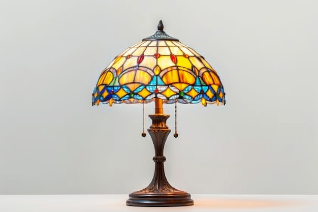 Dekoracyjna lampa stołowa z szklanym cieniem na białym tle