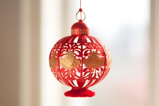 dekoracyjna ozdoba latarni chińskiego Nowego Roku z frędzlami dodającymi świątecznego akcentu