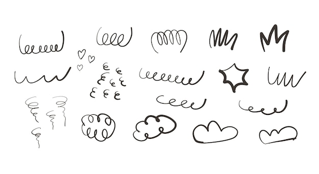 dekoracyjne Curl Line Doodle Ręcznie narysowane wiry i rozkwity zestaw doodle kolekcja izolowana Proste elementy vintage