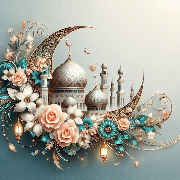 Dekoracyjne tło Eid al Adha Mubarak wypełnione islamskim pięknem generowane przez AI