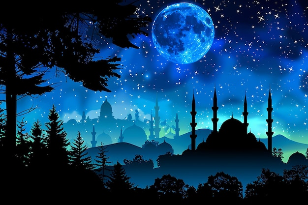Dekoracyjne tło księżyca i meczet ramadanu