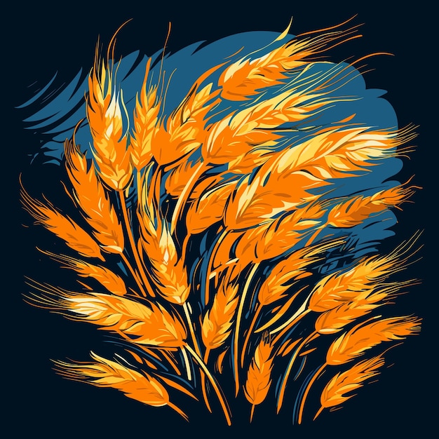 Dekoracyjne tło przyrody Abstrakcyjny obraz kłosów pszenicy na polu pszenicy w stylu grafiki wektorowej Szablon logo naklejki na koszulkę plakatową