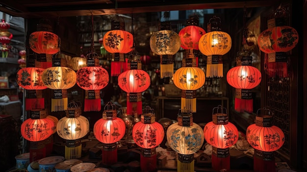 Dekoracyjne tradycyjne chińskie lampiony na rynku z technologią Generative AI