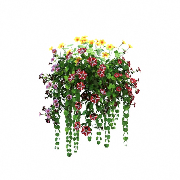 dekoracyjny kwiat w doniczce na białym tle, ilustracja 3D, render cg