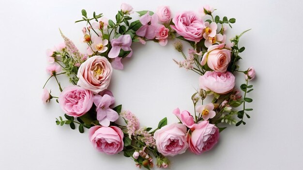 Zdjęcie dekoracyjny wieniec kwiatowy girlanda z różowymi angielskimi różami