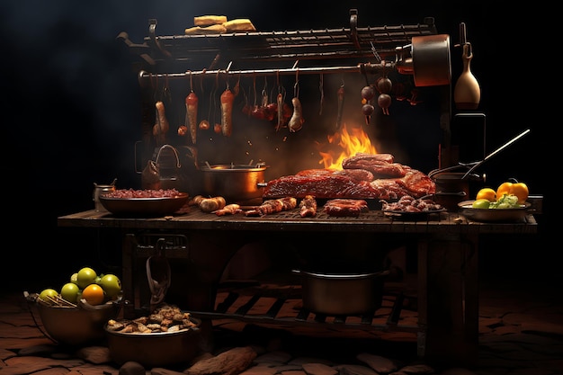 Delektowanie się tradycjami Gaucho Żywy grill z soczystym Churrasco Chimichurri i Picanha