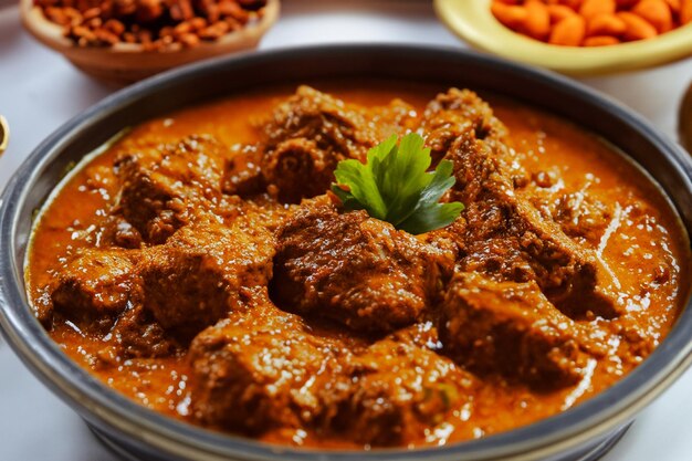 Zdjęcie delektuj się rozkoszą wykwintne curry z jagnięciny lub wołowiny rendang gotowe do degustacji w eid al-adha