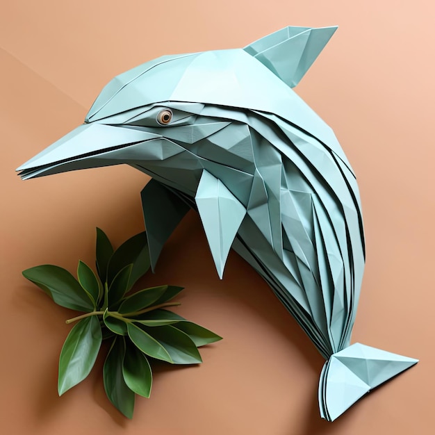 Delfin origami pływający w błękitnych wodach