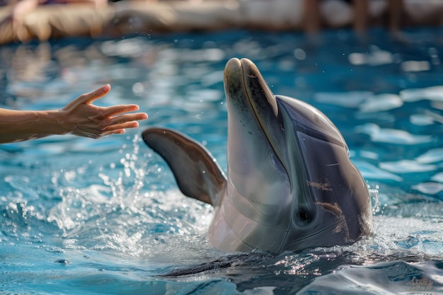 Delfin pływa w basenie.