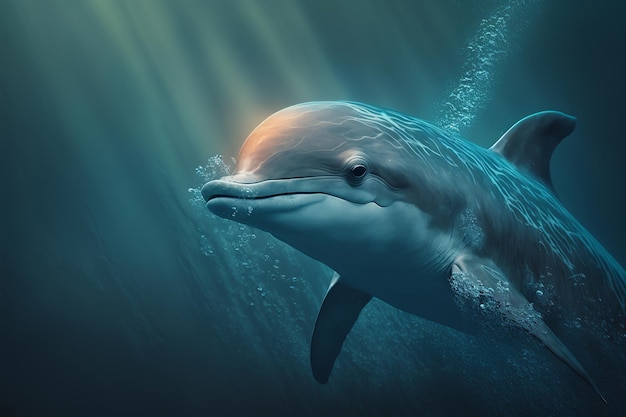 Delfin w wodzie ssaki waleni pływają pod wodą ocean dzikie życie Generative AI