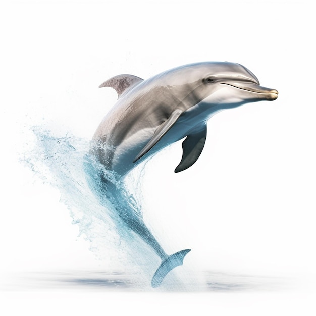Delfin wyskakuje z wody z niebieskim tłem.