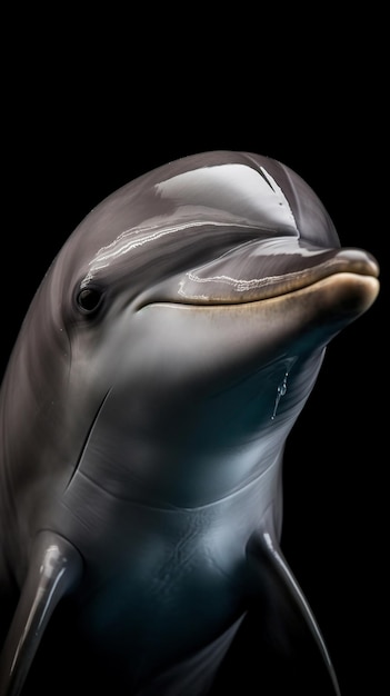 Delfin z czarnym tłem i napisem delfin z przodu.
