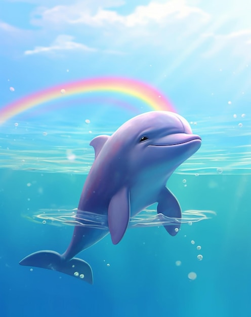 Delfin z tęczą w wodzie