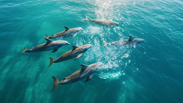 Delfiny na zdjęciu z góry w Oceanie Indyjskim