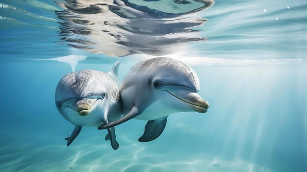 Delfiny pływające w wodzie z tekstem quot delfiny quot