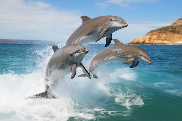Delfiny skaczące na falach