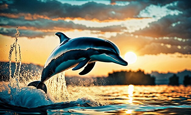 Delfiny wyskakujące z wody prezentują piękną przyrodę
