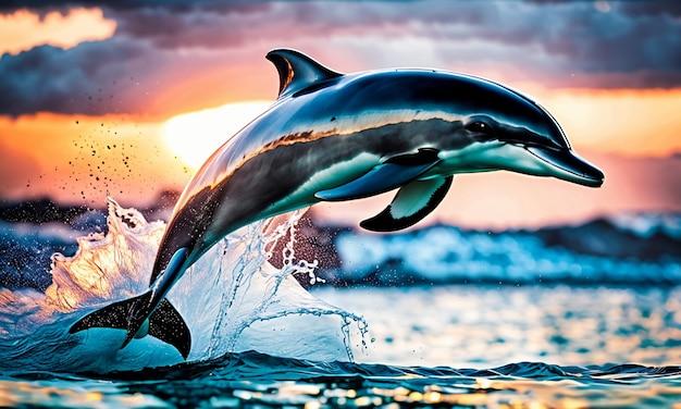 Delfiny wyskakujące z wody prezentują piękną przyrodę