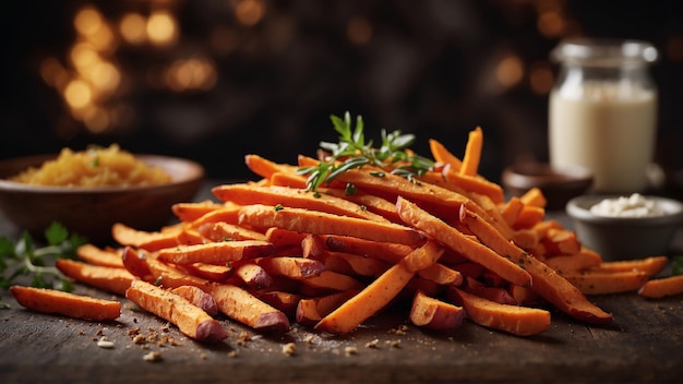 Deliciosas batatas fritas douradas i crocantes de dar gua na boca perfeitamente temperadas