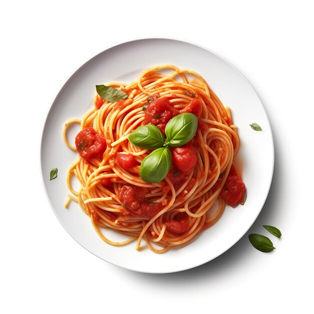 Delicious Talerz spaghetti z sosem pomidorowym na bia?ym tle Generatywne AI
