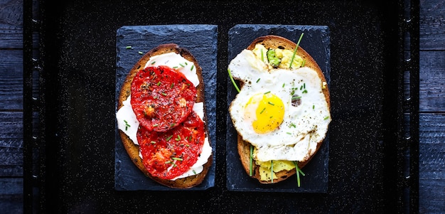 Delicious Tasty Avocado Eggs And Tomato Cheese Toast