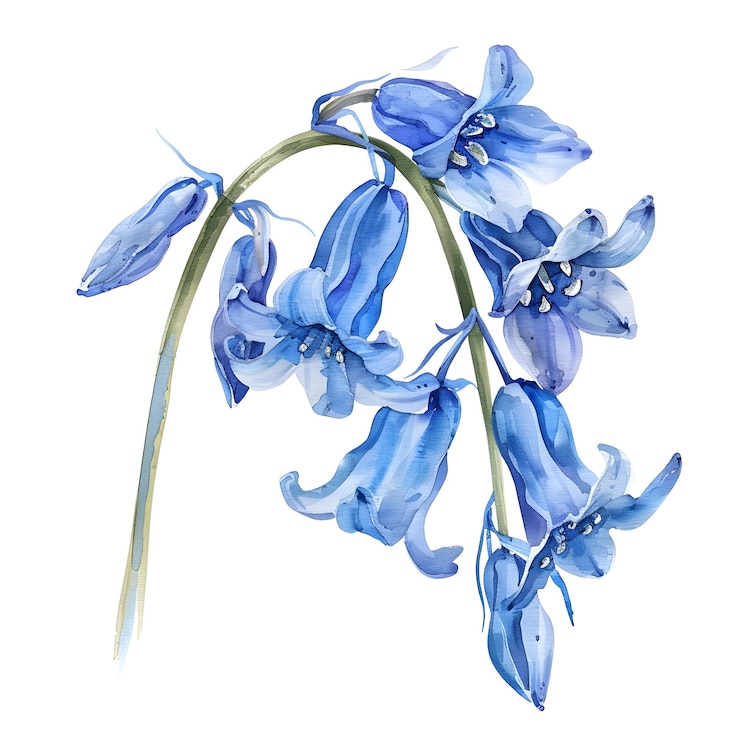 Zdjęcie delikatna akwarela z kwiatami bluebell na białym tle